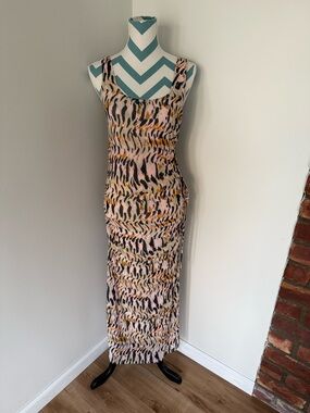 House of Harlow 1960 Pink, Black & Mustard Abstract Maxi Dress